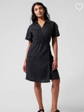 Athleta Playa Black Linen Wrap Dress, Black, Size 0